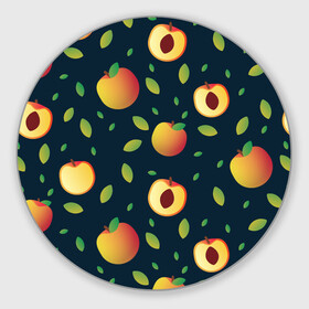 Круглый коврик для мышки с принтом Фруктовый арт в Тюмени, резина и полиэстер | круглая форма, изображение наносится на всю лицевую часть | дудлинг | еда | персик | персики | пища | текстуры | узор | узоры | фон | фрукт | фрукты | ягода | ягоды