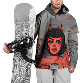 Накидка на куртку 3D с принтом КОФЕЕК в Тюмени, 100% полиэстер |  | coffee | demon | girl | демон | дьявол | кофе | суккуба