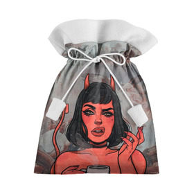 Подарочный 3D мешок с принтом КОФЕЕК в Тюмени, 100% полиэстер | Размер: 29*39 см | coffee | demon | girl | демон | дьявол | кофе | суккуба