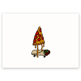 Поздравительная открытка с принтом ПИЦЦА НА ШАВЕРМЕ в Тюмени, 100% бумага | плотность бумаги 280 г/м2, матовая, на обратной стороне линовка и место для марки
 | Тематика изображения на принте: food | pizza | еда | пицца | скейтборд | шаверма | шаурма