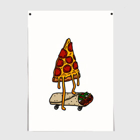 Постер с принтом ПИЦЦА НА ШАВЕРМЕ в Тюмени, 100% бумага
 | бумага, плотность 150 мг. Матовая, но за счет высокого коэффициента гладкости имеет небольшой блеск и дает на свету блики, но в отличии от глянцевой бумаги не покрыта лаком | food | pizza | еда | пицца | скейтборд | шаверма | шаурма