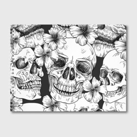 Альбом для рисования с принтом Цветочный череп в Тюмени, 100% бумага
 | матовая бумага, плотность 200 мг. | art | арт | белое | дудлинг | текстуры | фон | цветок | цветы | череп | черепа | чёрное