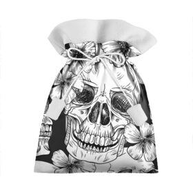 Подарочный 3D мешок с принтом Цветочный череп в Тюмени, 100% полиэстер | Размер: 29*39 см | art | арт | белое | дудлинг | текстуры | фон | цветок | цветы | череп | черепа | чёрное