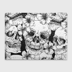 Обложка для студенческого билета с принтом Цветочный череп в Тюмени, натуральная кожа | Размер: 11*8 см; Печать на всей внешней стороне | Тематика изображения на принте: art | арт | белое | дудлинг | текстуры | фон | цветок | цветы | череп | черепа | чёрное