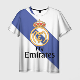 Мужская футболка 3D с принтом Реал в Тюмени, 100% полиэфир | прямой крой, круглый вырез горловины, длина до линии бедер | real madrid | испания | королевский клуб | мадрид | номер 4 | реал | серхио рамос | футбол