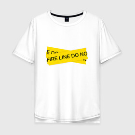 Мужская футболка хлопок Oversize с принтом Предупреждающая линия на груди в Тюмени, 100% хлопок | свободный крой, круглый ворот, “спинка” длиннее передней части | off white | stree wear | streetwear. | оф вайт | офвайт | офф вайт