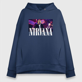 Женское худи Oversize хлопок с принтом NIRVANA в Тюмени, френч-терри — 70% хлопок, 30% полиэстер. Мягкий теплый начес внутри —100% хлопок | боковые карманы, эластичные манжеты и нижняя кромка, капюшон на магнитной кнопке | in utero | nevermind | nirvana | nirvana in utero | nirvana logo | smile | курт кобейн | нирвана | нирвана in utero | нирвана лого