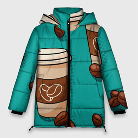 Женская зимняя куртка 3D с принтом Я люблю кофе в Тюмени, верх — 100% полиэстер; подкладка — 100% полиэстер; утеплитель — 100% полиэстер | длина ниже бедра, силуэт Оверсайз. Есть воротник-стойка, отстегивающийся капюшон и ветрозащитная планка. 

Боковые карманы с листочкой на кнопках и внутренний карман на молнии | cofe | coffеe | i like cofe | koffie | love cofe | qahwa | кофе | кофеин | коффеин | напиток | паттерн | я люблю кофе