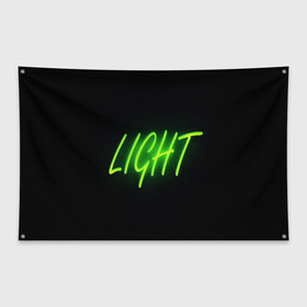 Флаг-баннер с принтом LIGHT в Тюмени, 100% полиэстер | размер 67 х 109 см, плотность ткани — 95 г/м2; по краям флага есть четыре люверса для крепления | light | желтый | надпись | неон | свет | темный