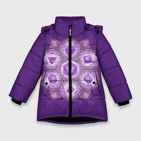Зимняя куртка для девочек 3D с принтом DnD Dices - Lavander в Тюмени, ткань верха — 100% полиэстер; подклад — 100% полиэстер, утеплитель — 100% полиэстер. | длина ниже бедра, удлиненная спинка, воротник стойка и отстегивающийся капюшон. Есть боковые карманы с листочкой на кнопках, утяжки по низу изделия и внутренний карман на молнии. 

Предусмотрены светоотражающий принт на спинке, радужный светоотражающий элемент на пуллере молнии и на резинке для утяжки. | dices lavander | dnd | dungeonse dragons | днд | игра | кубик | лаванда