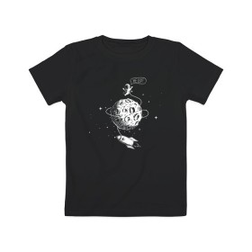 Детская футболка хлопок с принтом Полет на луну в Тюмени, 100% хлопок | круглый вырез горловины, полуприлегающий силуэт, длина до линии бедер | Тематика изображения на принте: 