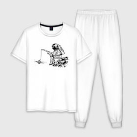 Мужская пижама хлопок с принтом Космический арт в Тюмени, 100% хлопок | брюки и футболка прямого кроя, без карманов, на брюках мягкая резинка на поясе и по низу штанин
 | Тематика изображения на принте: 12 апреля | mars one | nasa | space | астронавт | гагарин | день космонавтики | илон маск | космический | космонавт | космос | леоно | ловит | луна | марс ван | мкс | наса | насо | нло | прикол | рыбак | рыбачит