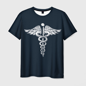 Мужская футболка 3D с принтом Caduceus в Тюмени, 100% полиэфир | прямой крой, круглый вырез горловины, длина до линии бедер | Тематика изображения на принте: caduceus | coronavirus | medic | nurse | superhero | врач | врачи | герои | герой | коронавирус | медбрат | медик | медики | медицина | медсестра | супергерои | супергерой