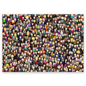 Поздравительная открытка с принтом Персонажи South Park в Тюмени, 100% бумага | плотность бумаги 280 г/м2, матовая, на обратной стороне линовка и место для марки
 | Тематика изображения на принте: park | sout | мультик | парк | патрен | персонаж | саус | сериал | толпа | южный