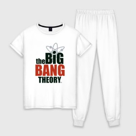 Женская пижама хлопок с принтом Big Bang Theory logo в Тюмени, 100% хлопок | брюки и футболка прямого кроя, без карманов, на брюках мягкая резинка на поясе и по низу штанин | Тематика изображения на принте: big bang theory | howard wolowitz | leonard hofstadter | penny | raj | sheldon cooper | stuart bloom | vdgerir | воловитц | леонард хофстедер | пэнни | радж | раджешь кутрапалли | тбв | теория большого взрыва | чак лорри | шелдон | шэл