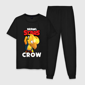 Мужская пижама хлопок с принтом BRAWL STARS CROW PHOENIX в Тюмени, 100% хлопок | брюки и футболка прямого кроя, без карманов, на брюках мягкая резинка на поясе и по низу штанин
 | 8 bit | 8 бит | bibi | brawl stars | crow | el brown | leon | leon shark | max | mr.p | phoenix | sally leon | shark | sprout | stars | virus | werewolf | акула | биби | вирус | ворон | леон | оборотень | пингвин