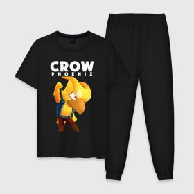Мужская пижама хлопок с принтом BRAWL STARS CROW PHOENIX в Тюмени, 100% хлопок | брюки и футболка прямого кроя, без карманов, на брюках мягкая резинка на поясе и по низу штанин
 | Тематика изображения на принте: 