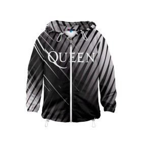 Детская ветровка 3D с принтом Queen в Тюмени, 100% полиэстер | подол и капюшон оформлены резинкой с фиксаторами, по бокам два кармана без застежек, один потайной карман на груди | 3d | queen | британская | группа | исполнитель | лого | логотип | музыканты | надпись | рок | эмблема