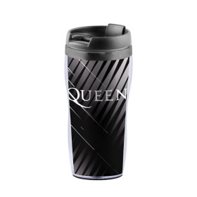 Термокружка-непроливайка с принтом Queen в Тюмени, внутренняя часть — пищевой пластик, наружная часть — прозрачный пластик, между ними — полиграфическая вставка с рисунком | объем — 350 мл, герметичная крышка | 3d | queen | британская | группа | исполнитель | лого | логотип | музыканты | надпись | рок | эмблема
