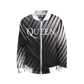 Детский бомбер 3D с принтом Queen в Тюмени, 100% полиэстер | застегивается на молнию, по бокам два кармана без застежек, мягкие манжеты, по низу бомбера и на воротнике — эластичная резинка | 3d | queen | британская | группа | исполнитель | лого | логотип | музыканты | надпись | рок | эмблема