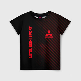 Детская футболка 3D с принтом MITSUBISHI  в Тюмени, 100% гипоаллергенный полиэфир | прямой крой, круглый вырез горловины, длина до линии бедер, чуть спущенное плечо, ткань немного тянется | mitsubishi | sport | авто | автомобиль | лого | логотип | митсубиси | митсубиши | спорт | текстура