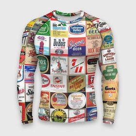 Мужской рашгард 3D с принтом Пиво в Тюмени,  |  | бир | бренды | винтаж | винтажное | известное | коллаж | лого | марки | марочное | много | надписи | названия | олд | олдовое | олдфаг | эль | эмблема | этикетка