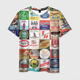 Мужская футболка 3D с принтом Пиво в Тюмени, 100% полиэфир | прямой крой, круглый вырез горловины, длина до линии бедер | бир | бренды | винтаж | винтажное | известное | коллаж | лого | марки | марочное | много | надписи | названия | олд | олдовое | олдфаг | эль | эмблема | этикетка