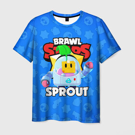 Мужская футболка 3D с принтом BRAWL STARS SPROUT в Тюмени, 100% полиэфир | прямой крой, круглый вырез горловины, длина до линии бедер | 8 bit | 8 бит | bibi | brawl stars | crow | el brown | leon | leon shark | max | mr.p | phoenix | sally leon | shark | sprout | stars | virus | werewolf | акула | биби | вирус | ворон | леон | оборотень | пингвин