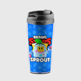 Термокружка-непроливайка с принтом BRAWL STARS SPROUT в Тюмени, внутренняя часть — пищевой пластик, наружная часть — прозрачный пластик, между ними — полиграфическая вставка с рисунком | объем — 350 мл, герметичная крышка | Тематика изображения на принте: 8 bit | 8 бит | bibi | brawl stars | crow | el brown | leon | leon shark | max | mr.p | phoenix | sally leon | shark | sprout | stars | virus | werewolf | акула | биби | вирус | ворон | леон | оборотень | пингвин