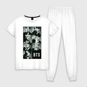 Женская пижама хлопок с принтом BTS в Тюмени, 100% хлопок | брюки и футболка прямого кроя, без карманов, на брюках мягкая резинка на поясе и по низу штанин | bts | j hope | j pop | jimin | jin | jungkook | k pop | korea | music | nct | pop | pop idols | suga | v | айдолы | бтс | идолы | к поп | корейская музыка | корея | нст | поп | попса | чимин