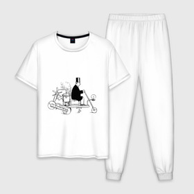 Мужская пижама хлопок с принтом Стимпанк в Тюмени, 100% хлопок | брюки и футболка прямого кроя, без карманов, на брюках мягкая резинка на поясе и по низу штанин
 | винограда | двигатель | картинки | пара | поезд | прикольные | сбор | стимпанк