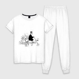 Женская пижама хлопок с принтом Стимпанк в Тюмени, 100% хлопок | брюки и футболка прямого кроя, без карманов, на брюках мягкая резинка на поясе и по низу штанин | винограда | двигатель | картинки | пара | поезд | прикольные | сбор | стимпанк