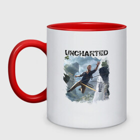 Кружка двухцветная с принтом UNCHARTED в Тюмени, керамика | объем — 330 мл, диаметр — 80 мм. Цветная ручка и кайма сверху, в некоторых цветах — вся внутренняя часть | Тематика изображения на принте: play | uncharted | uncharted 4 | дрейк | игры | не отмеченный на карте | неведомый | неизведанный | неизвестный | нейт | нейтан