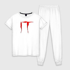Женская пижама хлопок с принтом IT Logo в Тюмени, 100% хлопок | брюки и футболка прямого кроя, без карманов, на брюках мягкая резинка на поясе и по низу штанин | it | logo | vdosadir | андрес мускетти | логотип | оно | ужасы | фэнтези