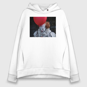 Женское худи Oversize хлопок с принтом Pennywise with a Red Ball в Тюмени, френч-терри — 70% хлопок, 30% полиэстер. Мягкий теплый начес внутри —100% хлопок | боковые карманы, эластичные манжеты и нижняя кромка, капюшон на магнитной кнопке | it | pennywise | vdosadir | андрес мускетти | оно | пеннивайз