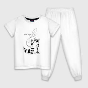 Детская пижама хлопок с принтом Курьер - Енот 2 - Пенсия в Тюмени, 100% хлопок |  брюки и футболка прямого кроя, без карманов, на брюках мягкая резинка на поясе и по низу штанин
 | reminor | енот | животные | курьер | мультфильм