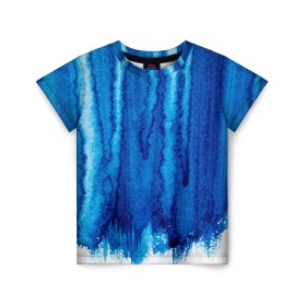 Детская футболка 3D с принтом Будь в потоке в Тюмени, 100% гипоаллергенный полиэфир | прямой крой, круглый вырез горловины, длина до линии бедер, чуть спущенное плечо, ткань немного тянется | water | waterfall | абстракция | акварель | вода | водопад | голубая абстракция | дождь | краска | потеки краски | поток | потоки воды | потоки краски | текстура