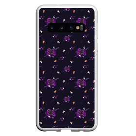 Чехол для Samsung Galaxy S10 с принтом фиолетовые розы на темном фоне в Тюмени, Силикон | Область печати: задняя сторона чехла, без боковых панелей | Тематика изображения на принте: ботаника | ежевичный | лиловый | патерн | пурпурный | розы | сиреневый | стильный | темный | тренды | узор | фиолетовый | цветочки | цветы | чернильный | черничный