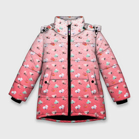 Зимняя куртка для девочек 3D с принтом пижамный цветочек в Тюмени, ткань верха — 100% полиэстер; подклад — 100% полиэстер, утеплитель — 100% полиэстер. | длина ниже бедра, удлиненная спинка, воротник стойка и отстегивающийся капюшон. Есть боковые карманы с листочкой на кнопках, утяжки по низу изделия и внутренний карман на молнии. 

Предусмотрены светоотражающий принт на спинке, радужный светоотражающий элемент на пуллере молнии и на резинке для утяжки. | белый | гармония | горох | горошек | женский | женственный | запечатка | красный | маки | милый | пастельный | пижама | пижамный | покой | спокойный | точечки | узор | уютный | цветочек