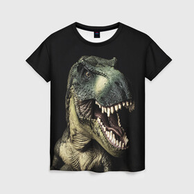 Женская футболка 3D с принтом Динозавр T-Rex в Тюмени, 100% полиэфир ( синтетическое хлопкоподобное полотно) | прямой крой, круглый вырез горловины, длина до линии бедер | dino | dinosauria | t rex | ti rex | дино | динозавр | парк юрского | т рекс | ти рекс | чудовище | юрский период | ящер | ящерица
