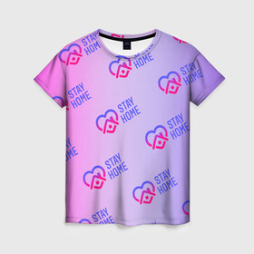Женская футболка 3D с принтом Оставайтесь дома в Тюмени, 100% полиэфир ( синтетическое хлопкоподобное полотно) | прямой крой, круглый вырез горловины, длина до линии бедер | corona | coronavirus | covid | covid 19 | virus | вирус | дома | карантин | китай | корона | коронавирус | подарок | самоизоляция