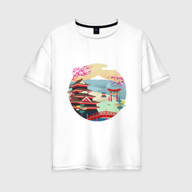 Женская футболка хлопок Oversize с принтом Япония в Тюмени, 100% хлопок | свободный крой, круглый ворот, спущенный рукав, длина до линии бедер
 | texture | vector | арт | для него | для нее | картина | подарок | прикольные | текстура