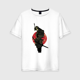 Женская футболка хлопок Oversize с принтом Самурай в Тюмени, 100% хлопок | свободный крой, круглый ворот, спущенный рукав, длина до линии бедер
 | texture | vector | арт | для него | для нее | картина | меч | подарок | прикольные | самурай | текстура