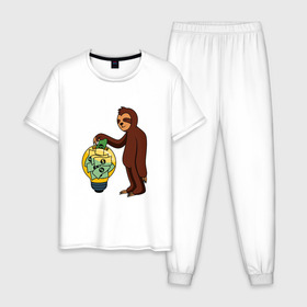 Мужская пижама хлопок с принтом Ленивец в Тюмени, 100% хлопок | брюки и футболка прямого кроя, без карманов, на брюках мягкая резинка на поясе и по низу штанин
 | деньги | животные | картинки | ленивец | лень | милый | мультфильм | прикольные