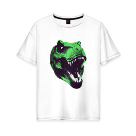 Женская футболка хлопок Oversize с принтом Голова динозавра в Тюмени, 100% хлопок | свободный крой, круглый ворот, спущенный рукав, длина до линии бедер
 | dino | голова динозавра | динозавр | животные | монстр