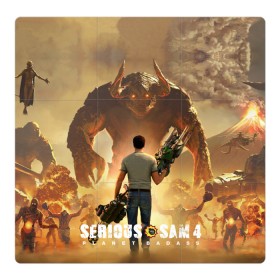 Магнитный плакат 3Х3 с принтом Serious Sam 4 в Тюмени, Полимерный материал с магнитным слоем | 9 деталей размером 9*9 см | croteam | devolver | digital | games | planet | sam | serious | игры | крутой | планета | сэм