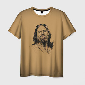 Мужская футболка 3D с принтом The Big L в Тюмени, 100% полиэфир | прямой крой, круглый вырез горловины, длина до линии бедер | Тематика изображения на принте: abide | dude | lebowski | большой лебовски | чувак