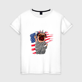 Женская футболка хлопок с принтом AMERICA в Тюмени, 100% хлопок | прямой крой, круглый вырез горловины, длина до линии бедер, слегка спущенное плечо | america | dog | usa | америка | американский флаг | граффити | дог | кость | красивые граффити | прикольные граффити | собака | статуя | статуя свободы | сшы | флаг