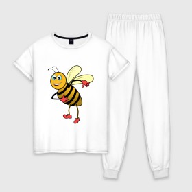 Женская пижама хлопок с принтом Пчела в Тюмени, 100% хлопок | брюки и футболка прямого кроя, без карманов, на брюках мягкая резинка на поясе и по низу штанин | животные | картинки | крылья | лето | насекомое | прикольные | природа | пчела