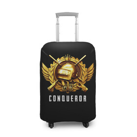 Чехол для чемодана 3D с принтом Завоеватель PUBG в Тюмени, 86% полиэфир, 14% спандекс | двустороннее нанесение принта, прорези для ручек и колес | conqueror | esports | grandmaster | pubg | pubg mobile | завоеватель